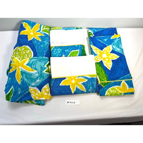 Vtg Fieldcrest Adrienne Vittadini Twin Sheet Set + Euro Shams Bright Tropical - Picture 2 of 9